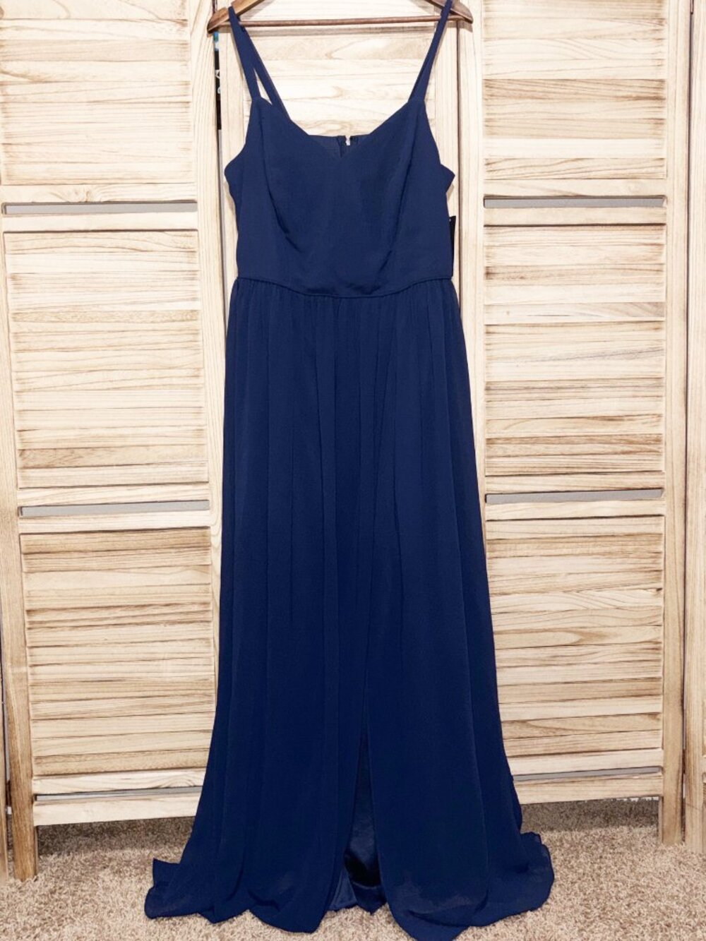 NWT City Studio Dark Admiral Blue Chiffon Front-Slit Maxi Gown | Size 16W